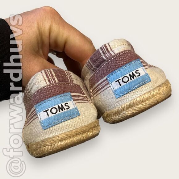 TOMS Wine & Off White Slip On Flats Women’s Size 5 - Picture 4 of 9